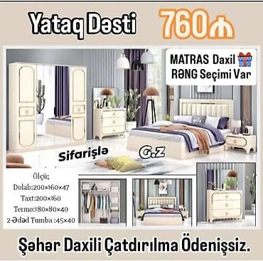 taxt tumba: Yataq Dəsti – 760₼ Komplekt: - Dolab: 200×160×47 (geniş aynalı — 1