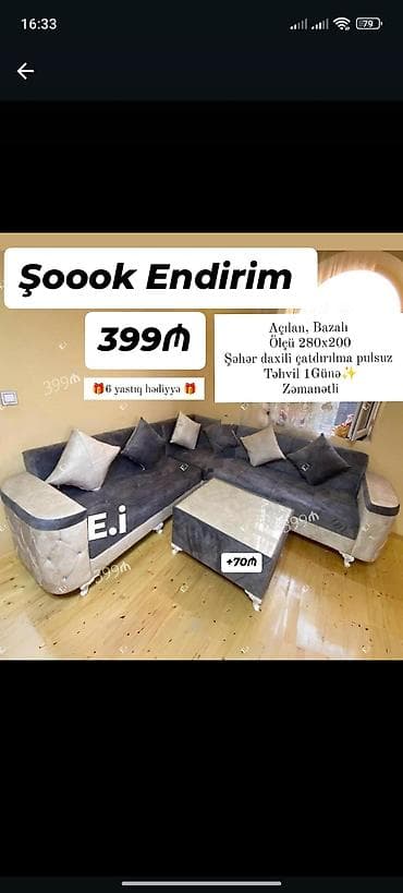 kreditle kunc divanlar: Yeni, Künc divan, Qonaq otağı üçün, Açılan — 1