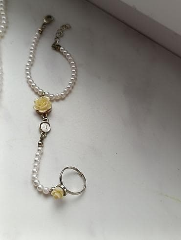 mirvari qizil komplekt: İnci bəzək dəsti - Zərif süni inci dənəciklərindən hazırlanmış 2qat — 3