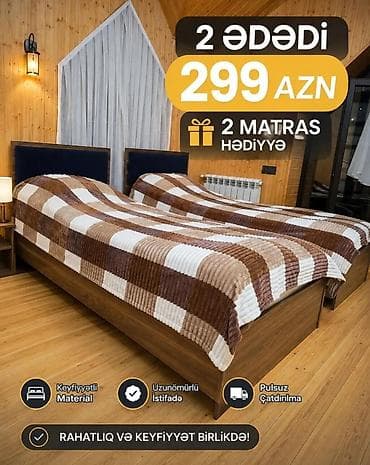 tek taxt: İki ədəd tək nəfərlik çarpayı dəsti - Qiymət: 2 ədəd – 299 AZN - — 1