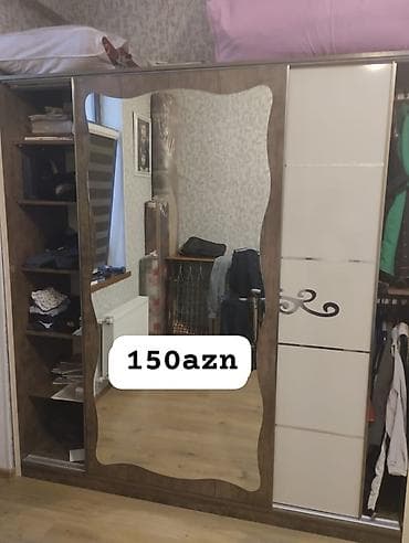 qarderob: 2 qapılı, Güzgülü, Qəhvəyi, Taxta, Kupe, Düz dolab — 1