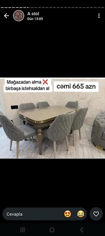 stull: Qonaq otağı üçün, Yeni, Açılan, Dördbucaq masa, 6 stul — 1