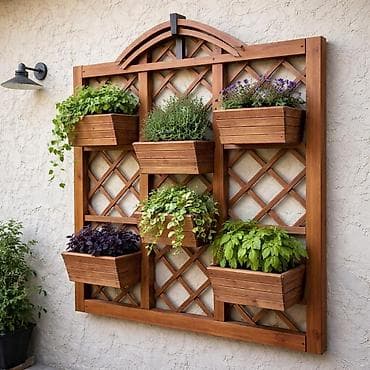 Çöl bitkiləri: Ağac divar panelli asma çiçək/ot stendi - Material: təbii ağacdan — 1