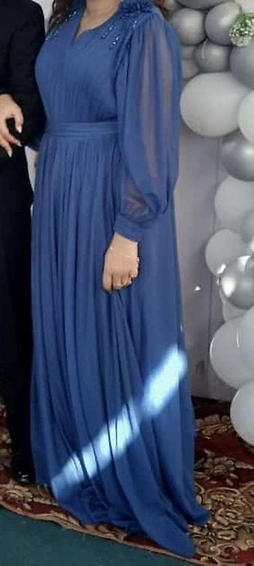 toy geyimləri: Mavi rəngli zərif uzun don - Model: Axıcı ətəkli, yerə qədər — 1