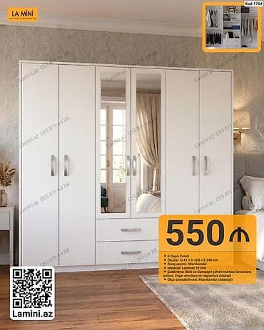 6 qapılı dolab Xüsusiyyətlər: - Ölçülər: dərinlik 47 sm × hündürlük — 1