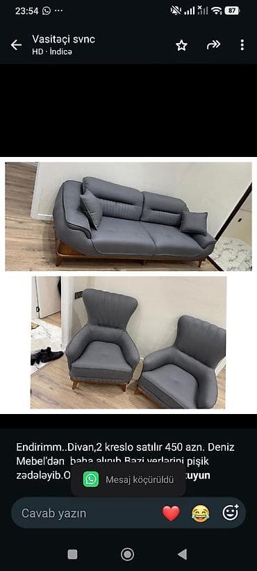 divan satisi: Endirimm. Divan,2 kreslo satılır 450 azn. Deniz Mebel'dən baha — 1