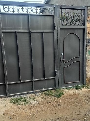Darvazalar və aksesuarlar: Dəmir Həyət darvazası, Yana açılan, 4 m, Mexaniki, Qapı ilə, rəng - Boz — 1