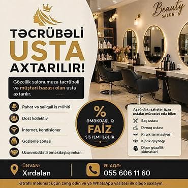 xadimə axtarıram: Kiprik ustası tələb olunur, Faiz — 1