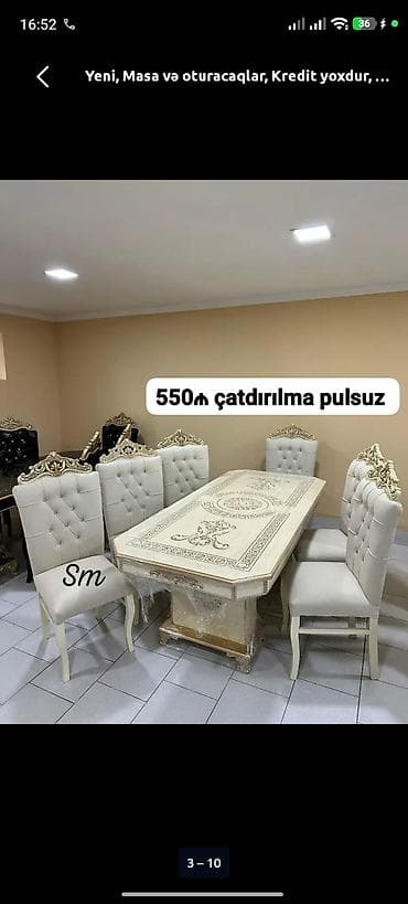 Yeni, Açılmayan, Dördbucaq masa, 6 stul
