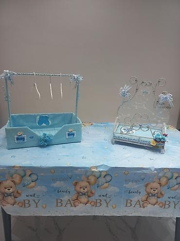 Ручная работа на заказ: Mavi temalı “It’s a Boy” bəzək dəsti – oğlan bebek mərasimləri üçün — 1