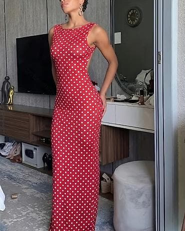 Qırmızı ağ xallı maxi don - Rəng və naxış: Parlaq qırmızı fon — 3