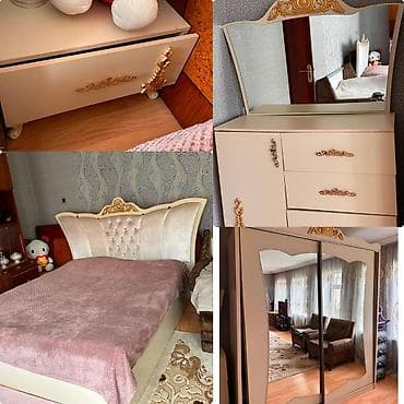 Двуспальная кровать, Трюмо, Шкаф, 2 тумбы, Б/у — 1