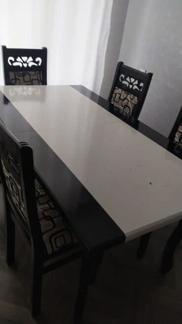 stol stul ikinci el: Qonaq otağı üçün, İşlənmiş, Açılan, Dördbucaq masa, 6 stul — 2