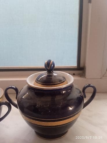 cay: Çay dəsti, rəng - Mavi, Farfor, 12 nəfərlik, SSRİ — 1