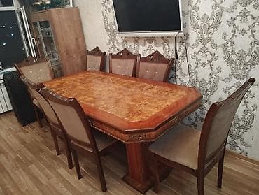 qapi taxta: Qonaq otağı üçün, İşlənmiş, Açılmayan, Oval masa, 8 stul — 1