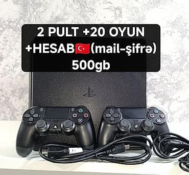 Бытовая техника: PS4 slim 500gb ideal, plombu üzərində, 2 pult +20 oyun (akaunt🇹🇷mail — 1