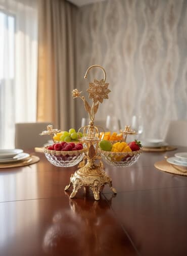 Qızılı dekorlu servis qabı/şirniyyatlıq – 4 bölməli - Material: metal