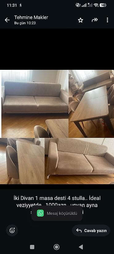 İki Divan 1 masa desti 4 stulla. İdeal veziyyetde. 1000azn. unvan — 1
