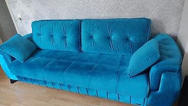 krep parca: Mavi velvet/velur örtüklü üç yerlik divan - Rəng: parlaq firuzə-mavi — 2