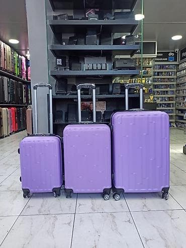 İdman və istirahət: Məhsul: 3-lü bənövşəyi sərt korpuslu çamadan dəsti - Material: sərt — 1