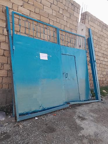 demir qapi darvaza: Dəmir Həyət darvazası, Yana açılan, 4 m, Mexaniki, Qapı ilə, rəng - Mavi, Kredit yoxdur — 1