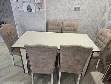 masa ve stul: Qonaq otağı üçün, İşlənmiş, Açılmayan, Dördbucaq masa, 6 stul — 2