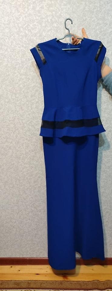 mavi don: Zərif mavi rəngli uzun ziyafət geyimi - Dizayn: beldən qabarıq peplum — 1