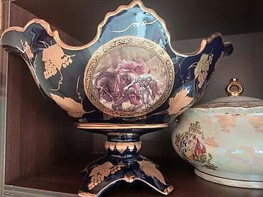 Dekorativ qab-qacaq dəsti - Porcelan sup qabı: ağ rəng, qapaqlı, iki — 3