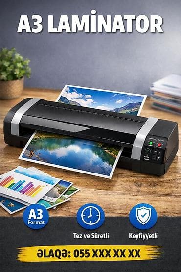 Laminator A3, A4, A5, A6 ölçüləri üçün. Üzərində kəsmək üçün və