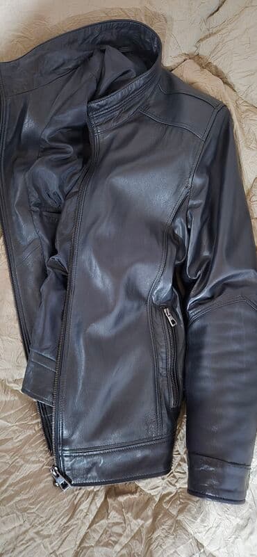 dəri jaket: Qara dəri gödəkçə – ölçü S - Material: təbii dəri hamar, parlaq — 2