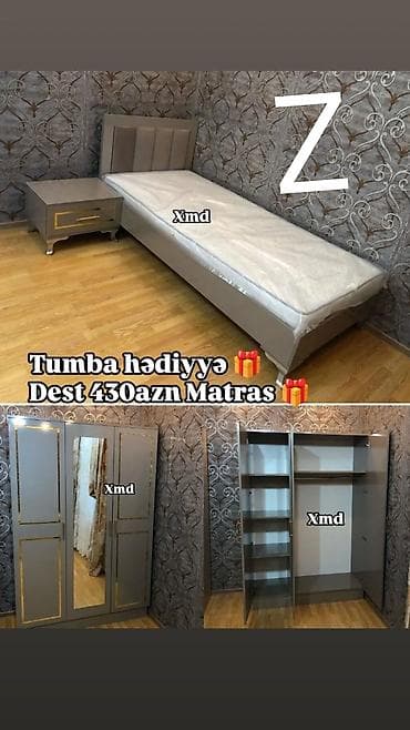 tumbuçkalar: Tək nəfərlik yataq dəsti – modern dizaynlı boz rəng. • Dəst: çarpayı — 1