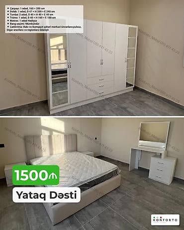 Yataq Dəsti – 1500₼ Komplektə daxildir: - Çarpayı: 1 ədəd, 160 × 200 — 1