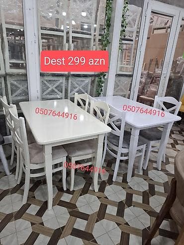 Mətbəx üçün, Yeni, Açılmayan, Dördbucaq masa, 4 stul