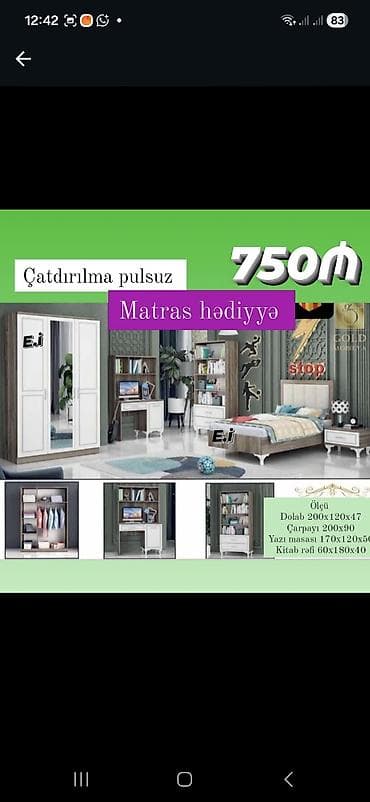 kitab refi: Uşaq/yeniyetmə otağı dəsti – 750₼ • Çatdırılma: pulsuz • Matras — 1