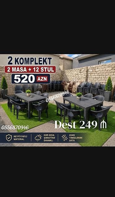 metbex mebeli: Yeni, Dördbucaq masa, 6 stul, Açılmayan, Stullar ilə, Həsir toxunuşlu, Türkiyə — 1