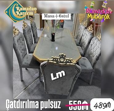 manikur stulu: Qonaq otağı üçün, Yeni, Açılmayan, Dördbucaq masa, 6 stul — 1