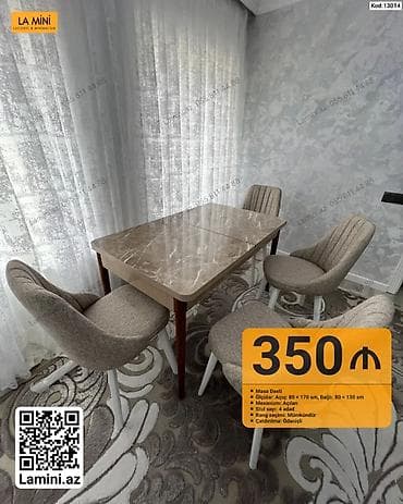 stol ustul: Masa Dəsti – Kod: 13014 - Açılan mexanizmlə yemək masası və 4 ədəd — 1