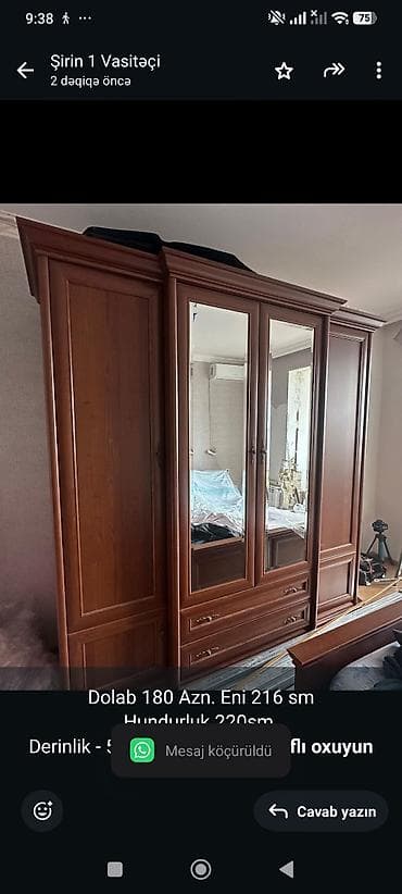 Dolab 180 Azn. Eni 216 sm Hundurluk 220sm Derinlik - 52sm. Unvan