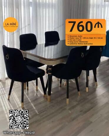 şuşə stollar: Açılan, Dördbucaq masa, 6 stul — 1