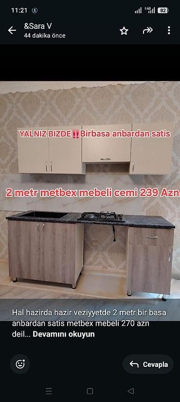 Hal hazirda hazir veziyyetde 2 metr bir basa anbardan satis metbex