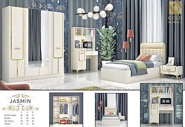 Jasmin yataq otağı dəsti – zərif qızılı detallarla krem rəngində