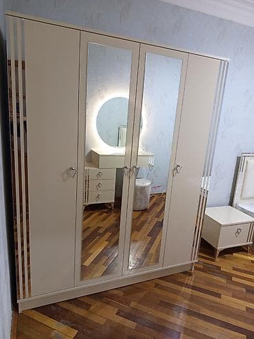 Yeni, 4 qapılı, Güzgülü, Bej, Digər material, Açılan, Düz dolab