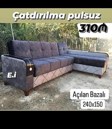 Künc divan – açılan bazalı model - Ölçü: 240 x 150 sm - Rəng: tünd-boz — 1