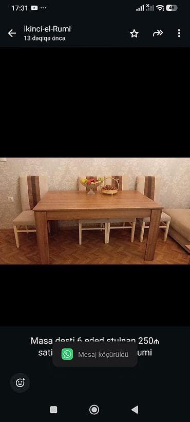 Masa desti 6 eded stulnan 250₼ satilir .Unvan Masazir &Rumi — 1