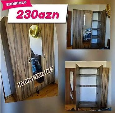 Üç qapılı paltar şkafı - Material: ağac纹lü laminat səth - Ölçülər