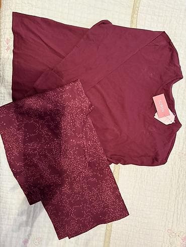 Gecəliklər: Suwen qadın pijama dəsti - Rəng: bordo/şərab tonları - Üst — 2