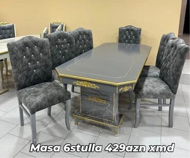 Qonaq otağı üçün, Yeni, Açılmayan, Dördbucaq masa, 6 stul