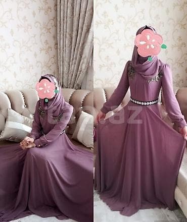 - Məhsul: Tünd lila rəngli hicablı ziyafət/libas - Üst hissə: Qapalı