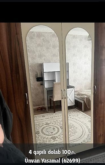 4 qapılı paltar dolabı - Ön hissədə 2 böyük güzgülü qapı, yanlarda 2 lalafo.az -da 4 qapılı paltar dolabı - Ön hissədə 2 böyük güzgülü qapı, yanlarda 2