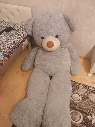 i̇nteraktiv oyuncaq itlər: Böyük ölçülü boz plyuş ayı oyuncaq - Rəng: açıq boz - Material — 1